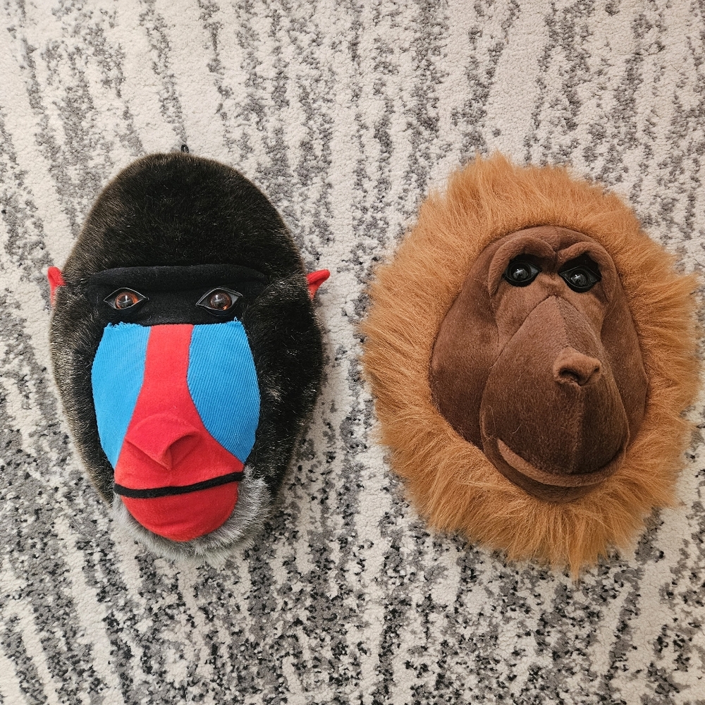 Monkey Plush Mount Animal Set Wall Decor (2 For The Price Of 1)